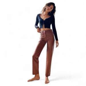 Aritzia Wilfred The Melina Pants Sz 4 Cognac Brown Vegan Leather Straight Leg